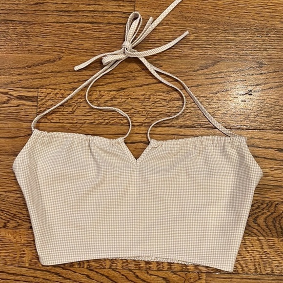 NWOT TAN GINGHAM HALTER CROP TOP - LE LIS SIZE S - Picture 5 of 12